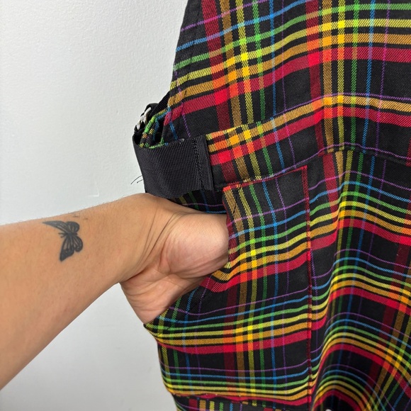Hot Topic Rainbow Grid Colorful Plaid Utility Shortall Overalls - Picture 8 of 9